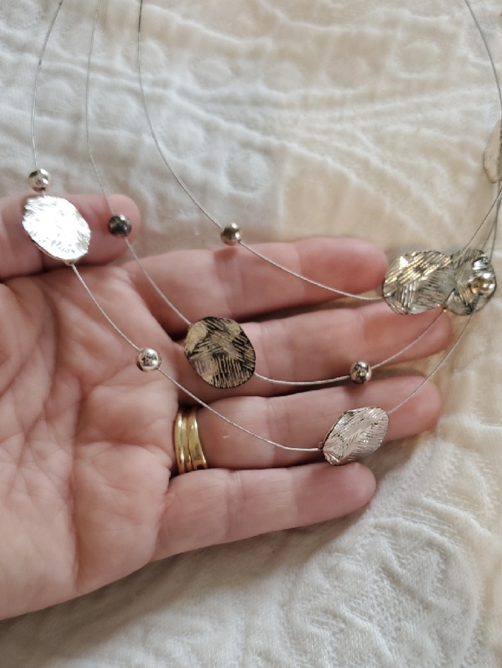 jcpenney Silver Multi-Strand Textured Disc Necklace - Picture 2 of 3